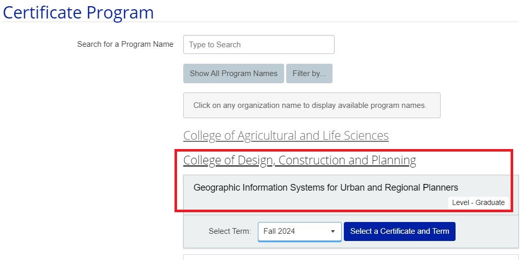 Screenshot of UF application